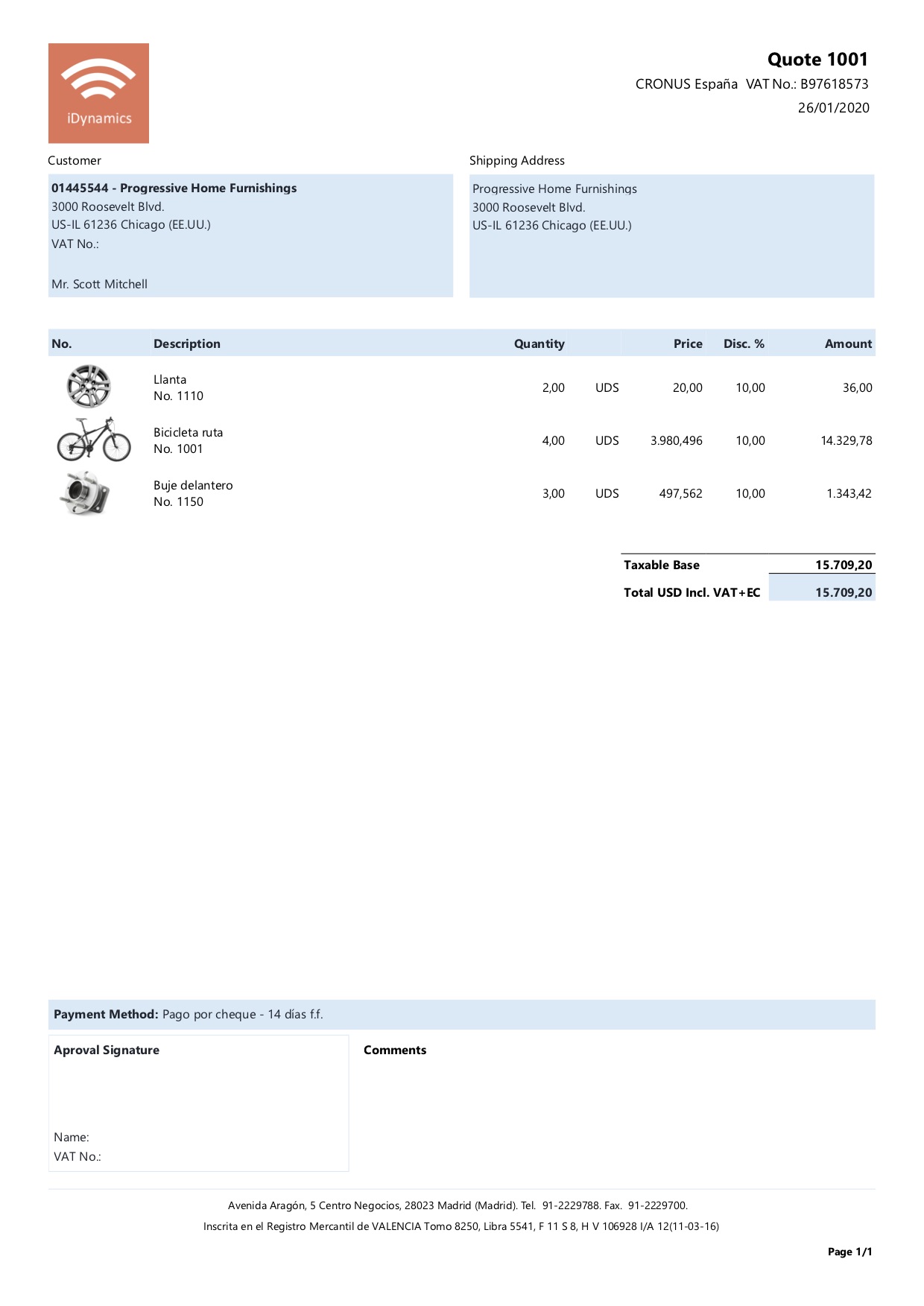 Ejemplo de oferta de venta