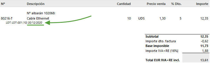 Ejemplo de impresión de lotes
