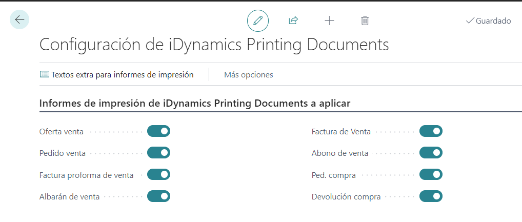 Configuración Aitana Printing Documents/Informes habilitados