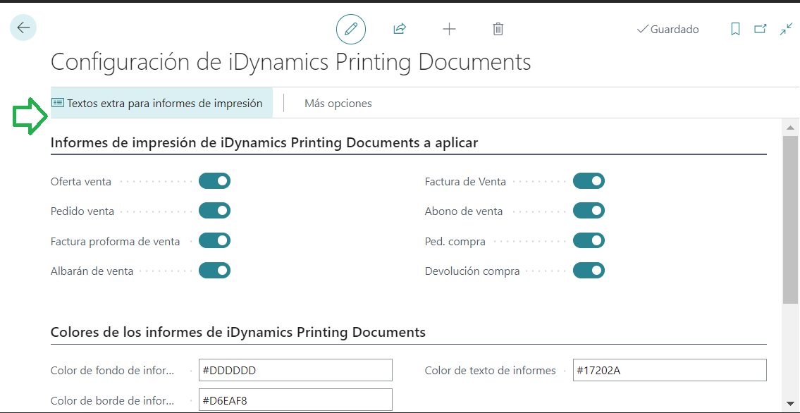 Configuración Aitana Printing Documents/Textos Extra de Informes
