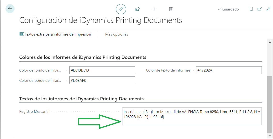 Configuración Aitana Printing Documents/Textos de Informes