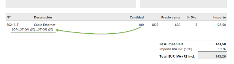 Ejemplo de impresión de lotes