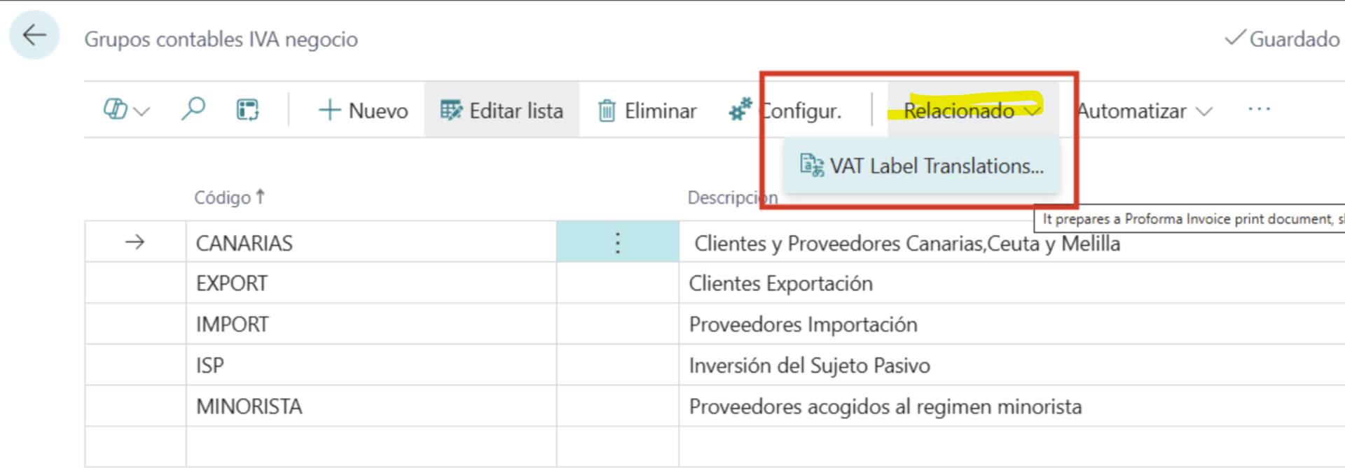 Acceso a la definición de etiquetas