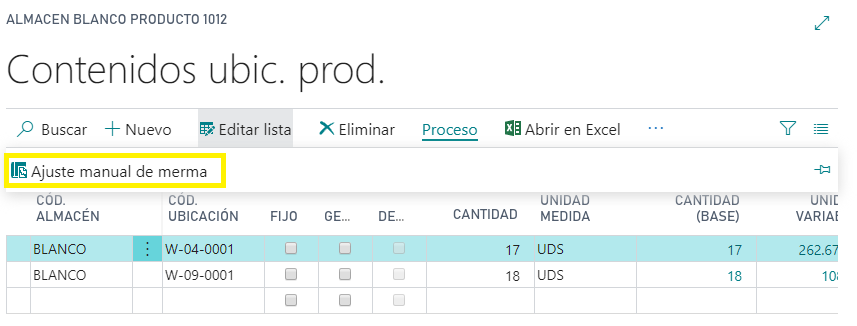 Merma contenido ubicación
