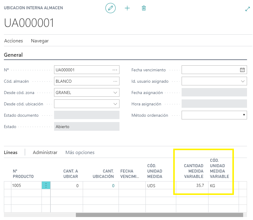 Documentos de ubicación interna almacén